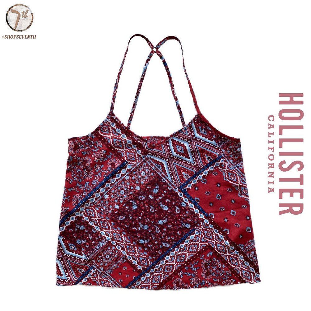 (40% OFF) Hollister Red & Blue Paisley Print Boho Racerback Tank Top